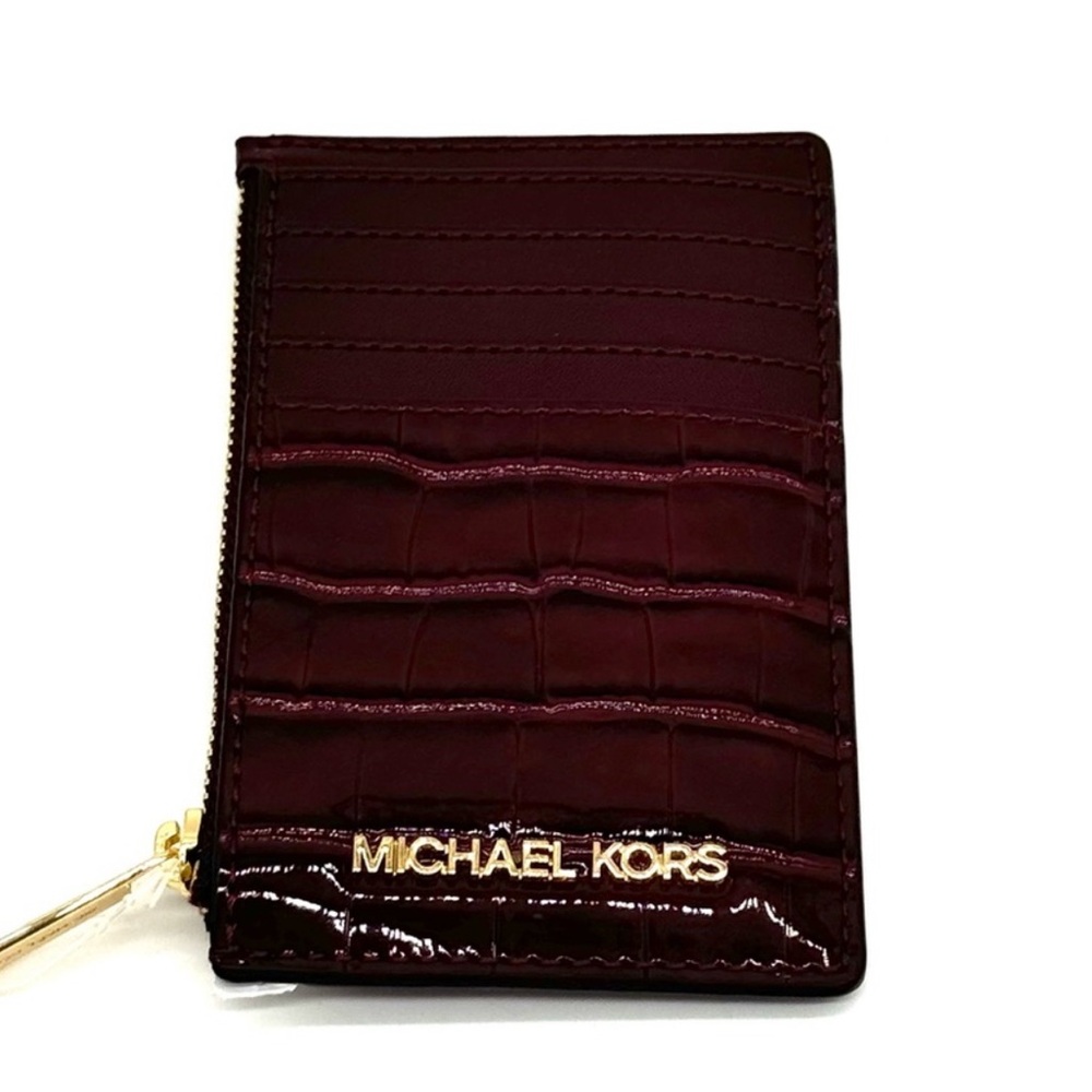 Michael Kors Medium Jet Set Travel TZ Card Case Wallet Ox Blood